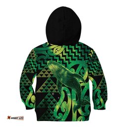 Humpback Whale Matariki New Zealand Kid Hoodie NZ Maori Paikea Poutama Luxury Green LT14