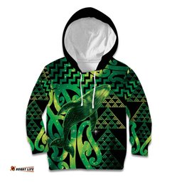 Humpback Whale Matariki New Zealand Kid Hoodie NZ Maori Paikea Poutama Luxury Green LT14