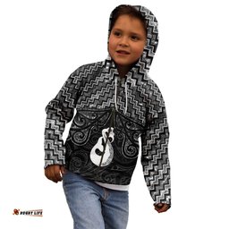 New Zealand Maori Kid Hoodie Poutama Manaia Black Paua Shell LT05