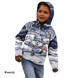 Custom Geelong Navy Kid Hoodie Playful Cat Kicking Ball DT05