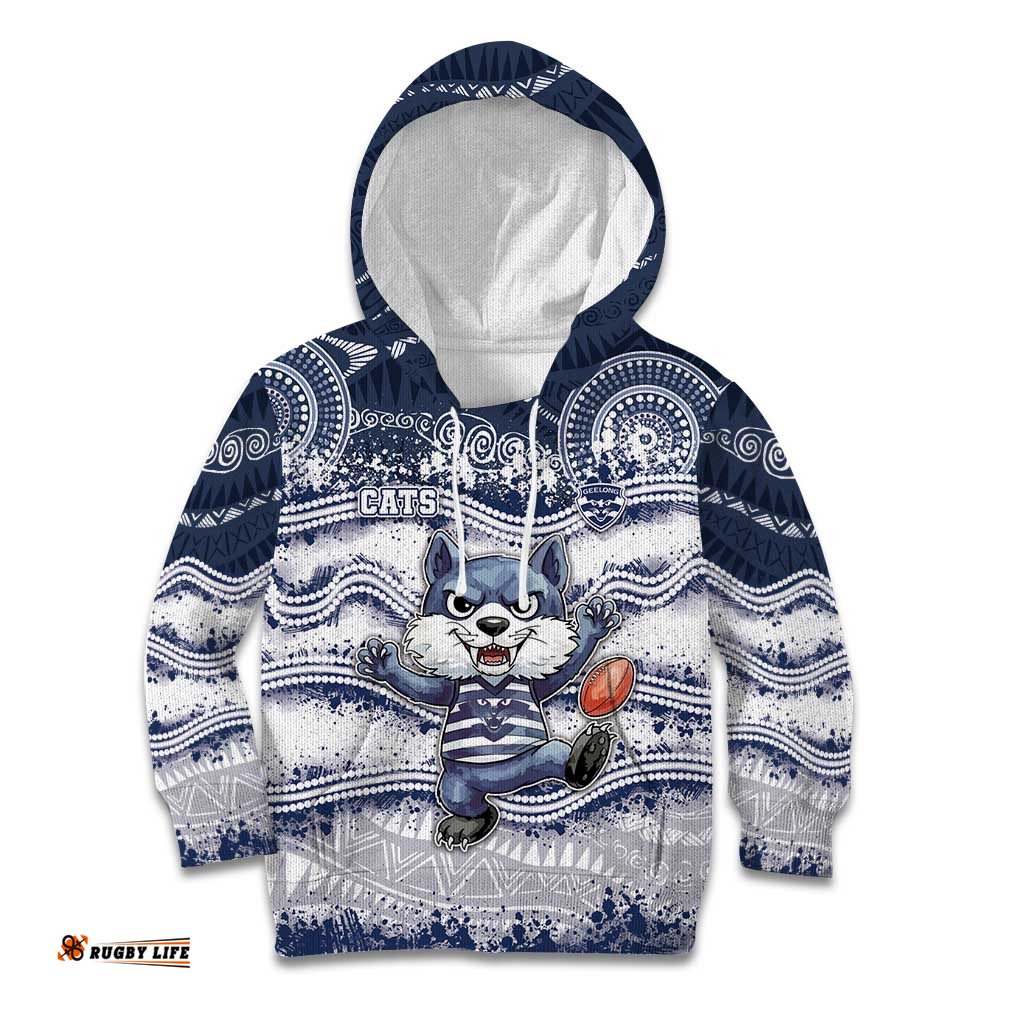 Custom Geelong Navy Kid Hoodie Playful Cat Kicking Ball DT05