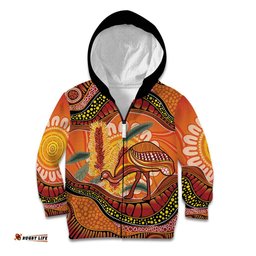 Indigenous Emu Australia Kid Hoodie Australian Bottlebrushes Aboriginal Art Proud LT14
