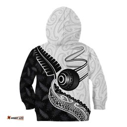 Personalised Aotearoa Lawn Bowls Kid Hoodie Maori and Silver Fern Half Style LT03