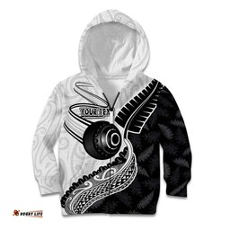 Personalised Aotearoa Lawn Bowls Kid Hoodie Maori and Silver Fern Half Style LT03