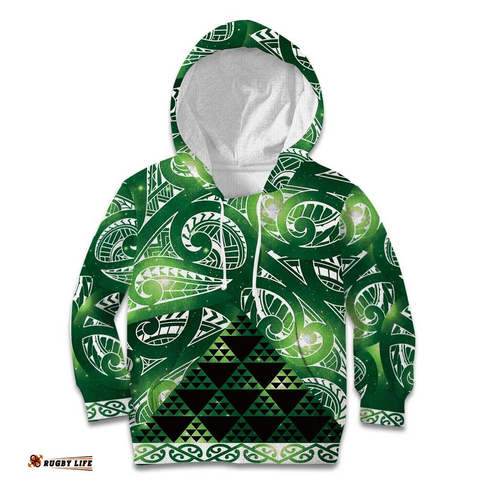 Matariki New Zealand Kid Hoodie NZ Niho Taniwha Maori New Year Green Galaxy LT14