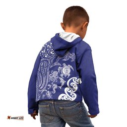 New Zealand Sea Animals with Maori Tribal Tattoo Kid Hoodie Blue Color LT03