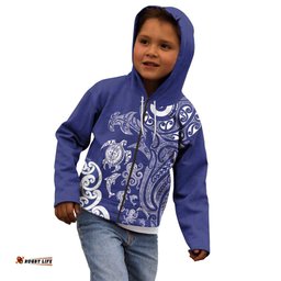 New Zealand Sea Animals with Maori Tribal Tattoo Kid Hoodie Blue Color LT03