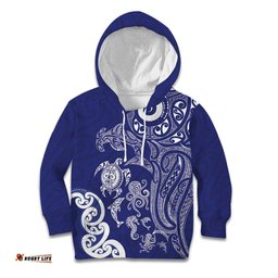 New Zealand Sea Animals with Maori Tribal Tattoo Kid Hoodie Blue Color LT03
