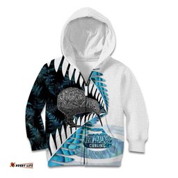 New Zealand Silver Fern Curling Personalised Kid Hoodie Aotearoa Kiwi Ponga Paua Shell Version LT14