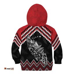 New Zealand Christmas Taniko Poutama Kid Hoodie Mountainscape Maori Fern LT7