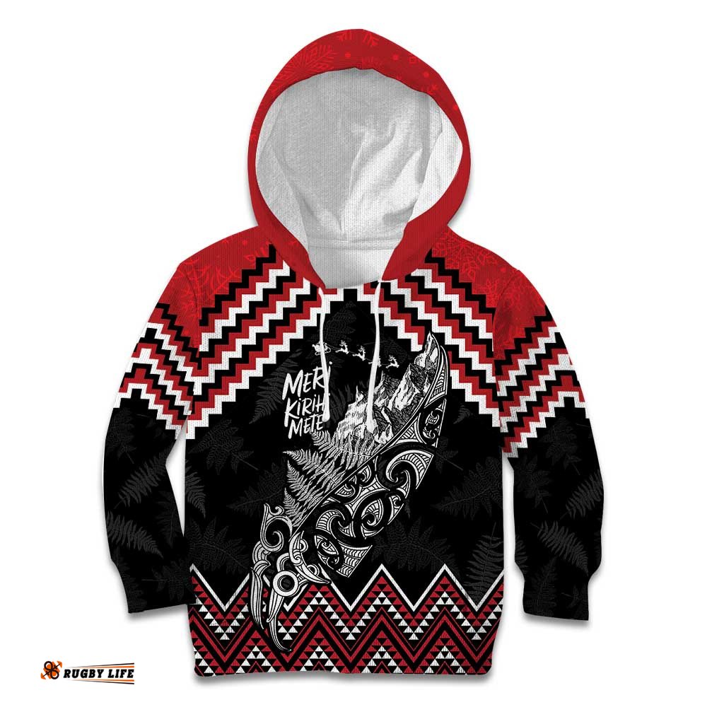 New Zealand Christmas Taniko Poutama Kid Hoodie Mountainscape Maori Fern LT7