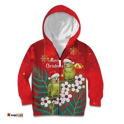 New Zealand Kakapo Christmas Kid Hoodie Owl Parrot Santa Sliver Fern Manuka - Red LT14