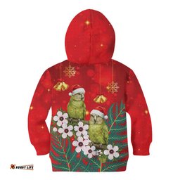 New Zealand Kakapo Christmas Kid Hoodie Owl Parrot Santa Sliver Fern Manuka - Red LT14