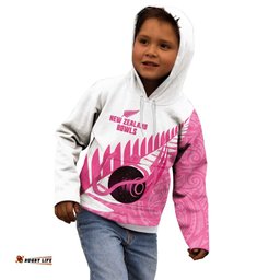 New Zealand Lawn Bowls Breast Cancer Custom Kid Hoodie Aotearoa Maori Silver Fern Pink Ribbon LT14