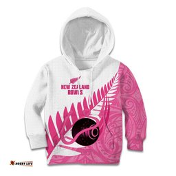 New Zealand Lawn Bowls Breast Cancer Custom Kid Hoodie Aotearoa Maori Silver Fern Pink Ribbon LT14