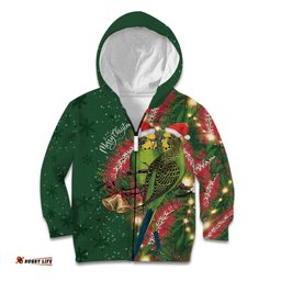Green Budgerigars on Callistemon Kid Hoodie Merry Christmas Aussie LT7