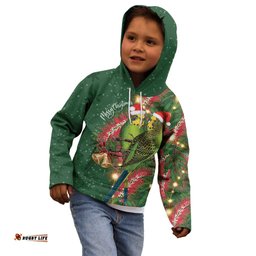 Green Budgerigars on Callistemon Kid Hoodie Merry Christmas Aussie LT7