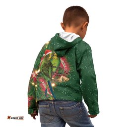 Green Budgerigars on Callistemon Kid Hoodie Merry Christmas Aussie LT7