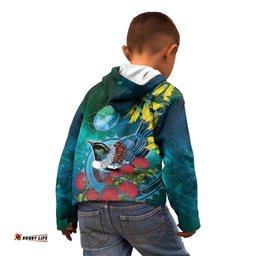 New Zealand Tui Bird Kid Hoodie Maori Koru With Pohutukawa Galaxy Style LT05