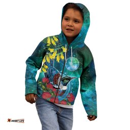 New Zealand Tui Bird Kid Hoodie Maori Koru With Pohutukawa Galaxy Style LT05