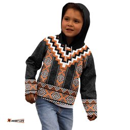 Orange Taniko Pattern Aotearoa Kid Hoodie Niho Taniwha Mix Poutama LT14