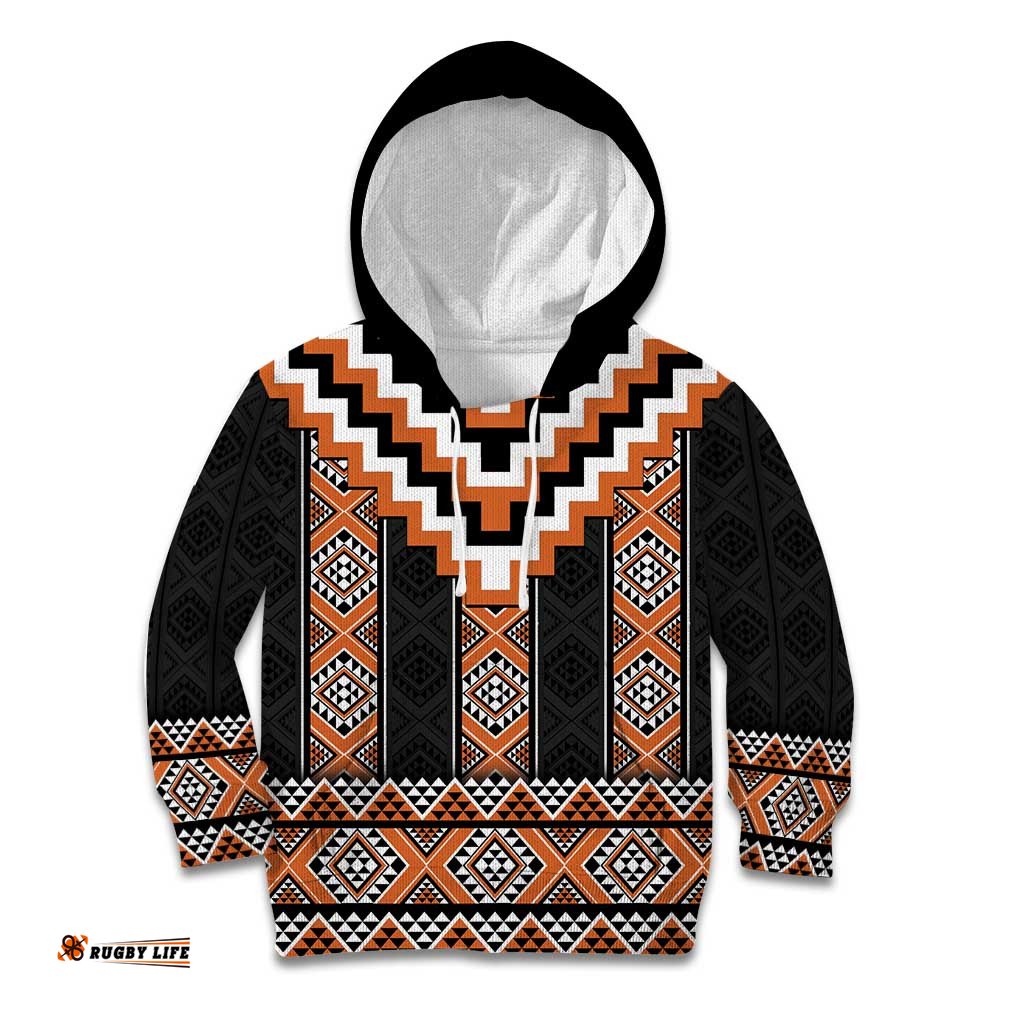 Orange Taniko Pattern Aotearoa Kid Hoodie Niho Taniwha Mix Poutama LT14
