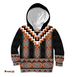 Orange Taniko Pattern Aotearoa Kid Hoodie Niho Taniwha Mix Poutama LT14