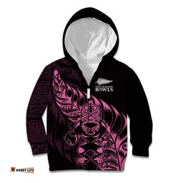 New Zealand Lawn Bowls Custom Kid Hoodie Pink Maori Warrior Tribal Silver Fern LT9