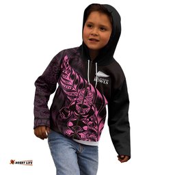 New Zealand Lawn Bowls Custom Kid Hoodie Pink Maori Warrior Tribal Silver Fern LT9