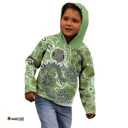 Personalised NAIDOC Week 50 Years Deadly Always Kid Hoodie Green Aboriginal Artwork Dot Painting LT9