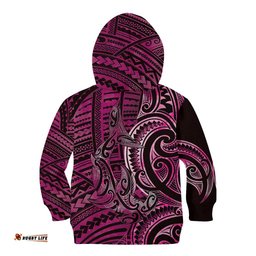 New Zealand Hammerhead Shark Kid Hoodie Maori Haehae Mangopare Pink LT14