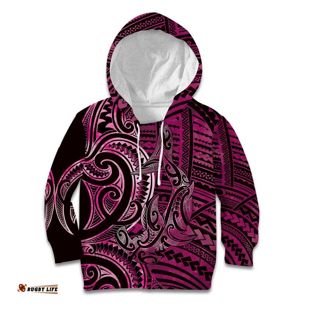 New Zealand Hammerhead Shark Kid Hoodie Maori Haehae Mangopare Pink LT14