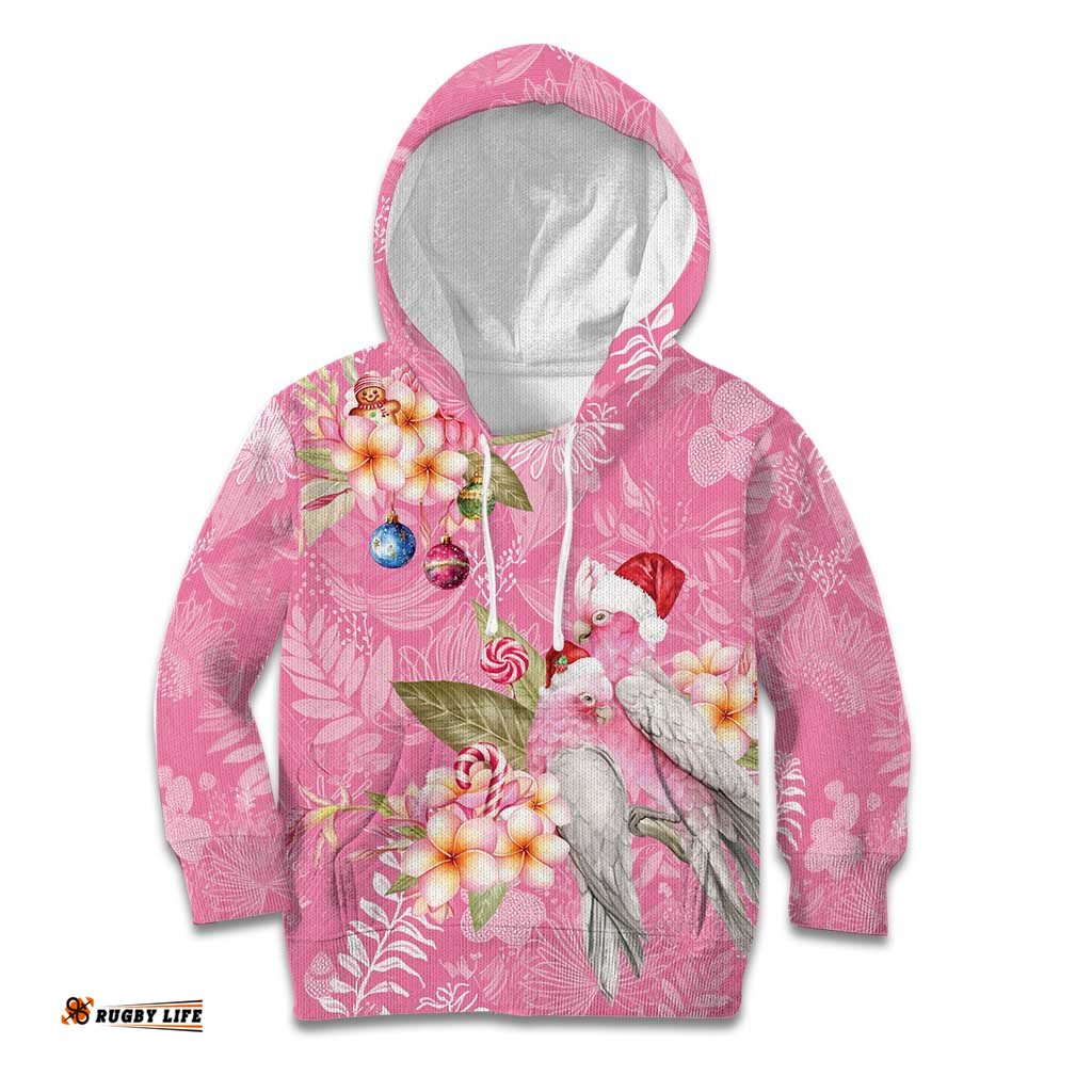 Joyful Pink Cockatoo Kid Hoodie Australia Christmas Vibes LT9
