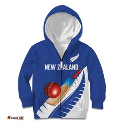 Custom New Zealand Cricket Kid Hoodie Kiwi Birds Haka Dance Blue Fern Sporty Style LT03