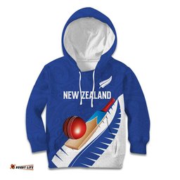 Custom New Zealand Cricket Kid Hoodie Kiwi Birds Haka Dance Blue Fern Sporty Style LT03