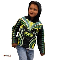 Custom Rugby Cook Islands Avaiki Kid Hoodie Black Kuki Airani Tribal Maori Inspired LT9