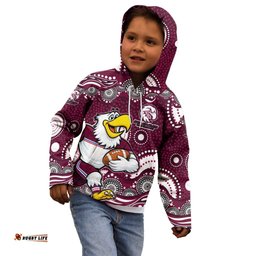 Manly Warringah Sea Eagles Kid Hoodie Aboriginal Dot Pattern - Rugby Mascot Heritage Pride TS04