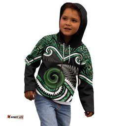 Koru Pounamu Aotearoa Kid Hoodie Maori Paua Shell Mix Silver Fern LT14