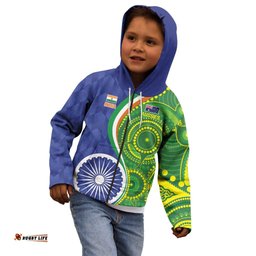 India Vs Australian Cricket Custom Kid Hoodie Ashoka Chakra and Aboriginal Together LT9