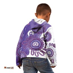 NAIDOC Week 2026 Kid Hoodie 50 Years Deadly Dhari Purple Aboriginal Art LT14