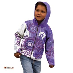 NAIDOC Week 2026 Kid Hoodie 50 Years Deadly Dhari Purple Aboriginal Art LT14