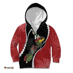 New Zealand Christmas Kid Hoodie Flora Map with Birds LT7