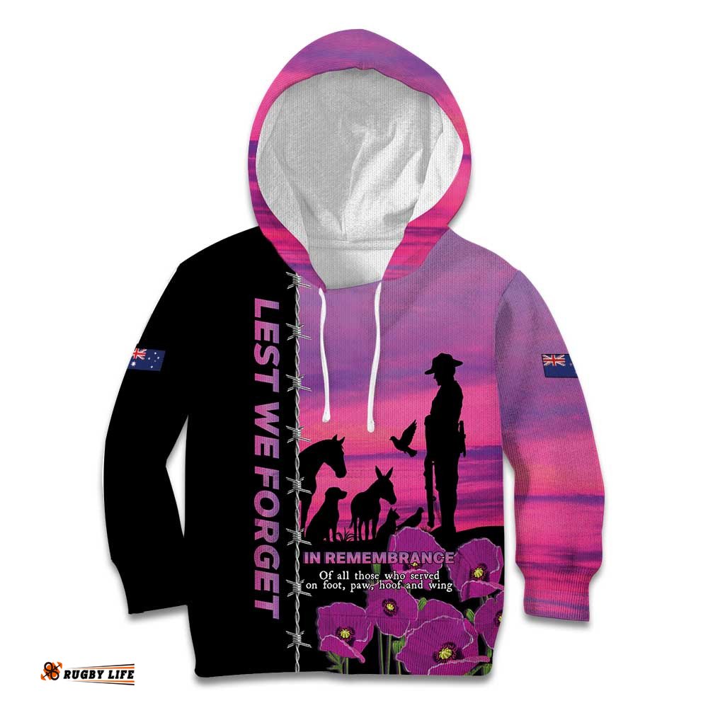 Personalised ANZAC War Animals Kid Hoodie Lest We Forget Memorial LT15