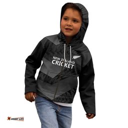 New Zealand Cricket Custom Kid Hoodie Potae Pango Black Fern Pattern LT9