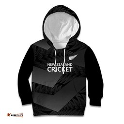 New Zealand Cricket Custom Kid Hoodie Potae Pango Black Fern Pattern LT9