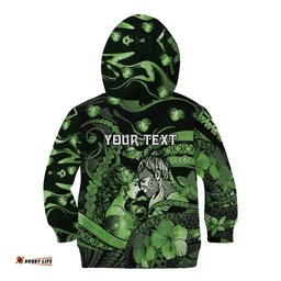 Personalised Maori Romantic Valentine Kid Hoodie The Hongi Kiss Green Galaxy DT05