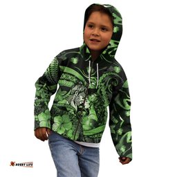 Personalised Maori Romantic Valentine Kid Hoodie The Hongi Kiss Green Galaxy DT05