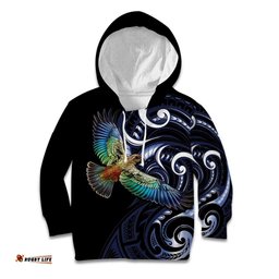 New Zealand Kea Bird Personalised Kid Hoodie Maori Tribal Koru Art LT9