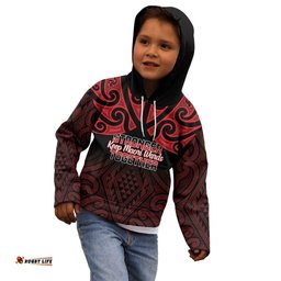 Personalised Keep Maori Wards New Zealand Kid Hoodie Stronger Together Aotearoa Taniko LT14