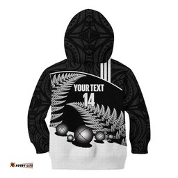 Custom New Zealand Silver Fern Petanque Kid Hoodie Aotearoa Maori Pattern LT14